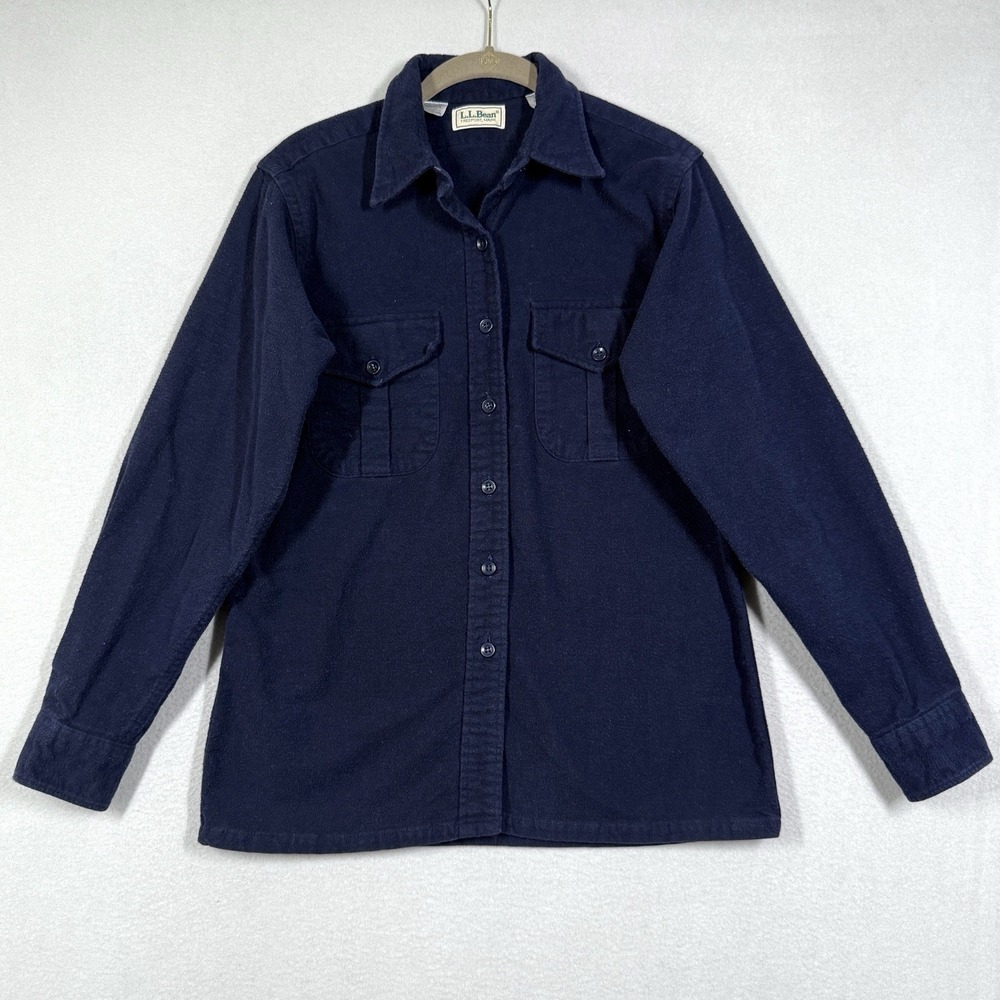 Vintage LL Bean Chamois Cloth Shirt Womens 12 Flannel USA Flap Pocket Shacket